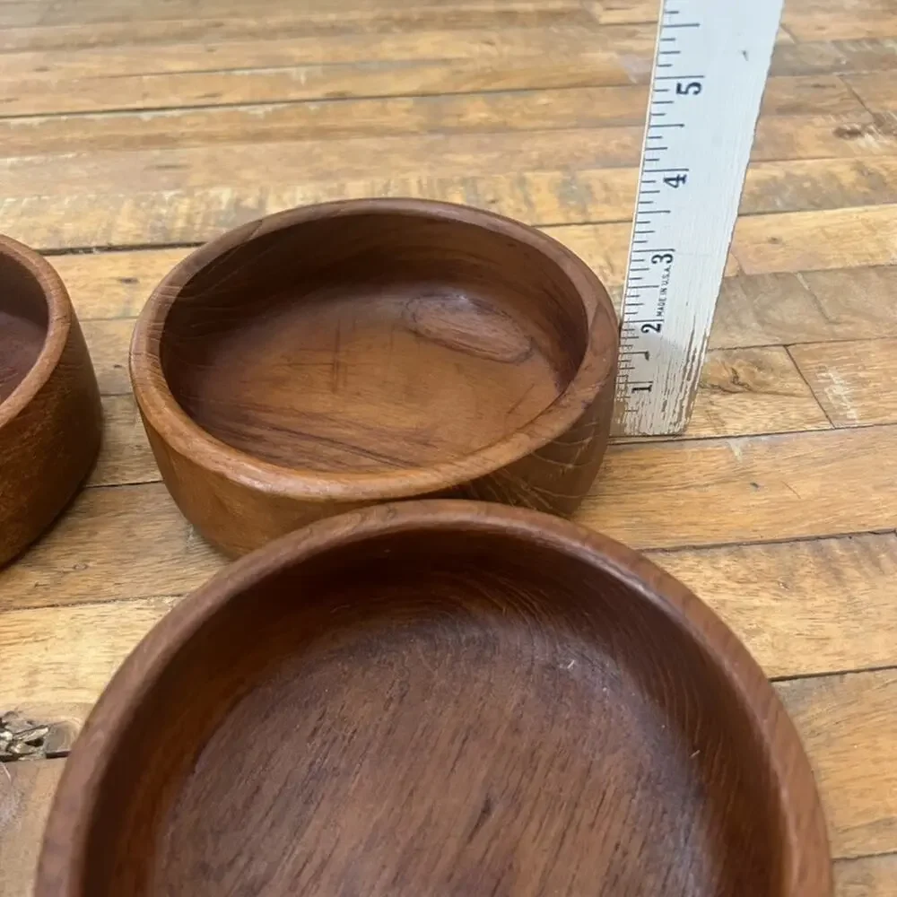 Vintage MCM Teak Wood Snack Bowl Set of 4 5.5